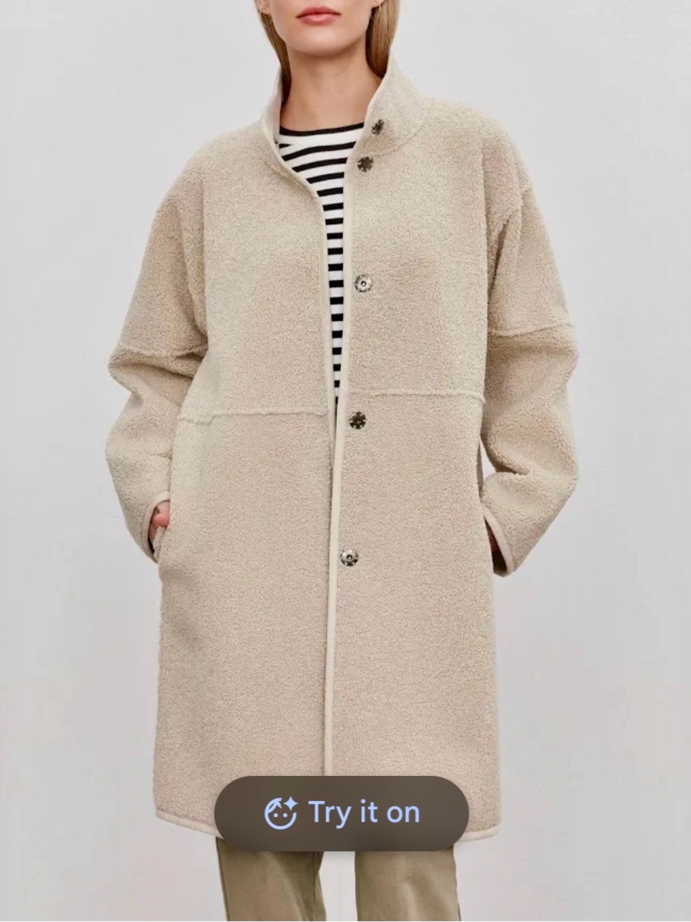 Velvet by Graham & Spencer Cream Teddy Coat with Button Front